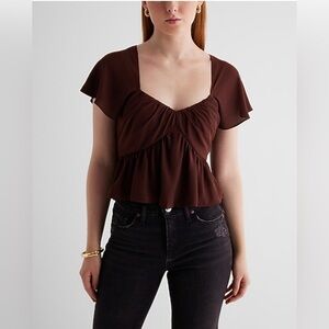 NWT Sweetheart Neckline Peplum Flutter Sleeve Cropped Top - size XL